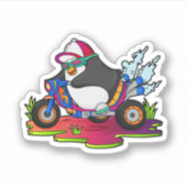 Pinguin als Biker mit Motorrad Aufkleber (Vorderseite)