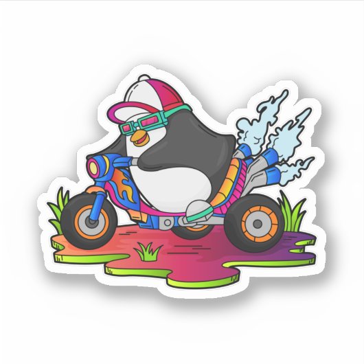 Pinguin als Biker mit Motorrad Aufkleber (Vorderseite)
