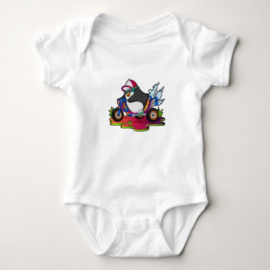 Pinguin als Biker mit Motorrad Baby Strampler (Vorderseite)
