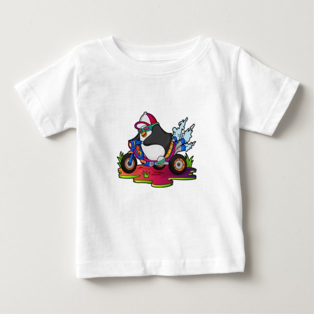 Pinguin als Biker mit Motorrad Baby T-shirt (Vorderseite)