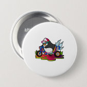 Pinguin als Biker mit Motorrad Button (Vorne & Hinten)