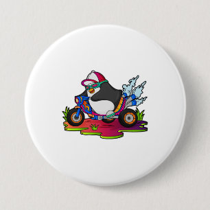 Pinguin als Biker mit Motorrad Button