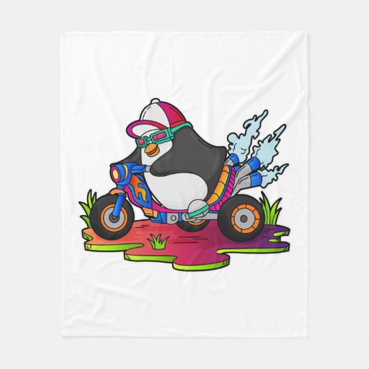 Pinguin als Biker mit Motorrad Fleecedecke (Vorderseite)