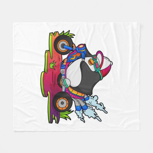 Pinguin als Biker mit Motorrad Fleecedecke (Vorderseite (Horizontal))