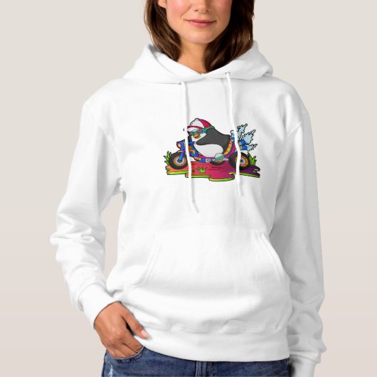 Pinguin als Biker mit Motorrad Hoodie (Vorderseite)