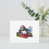 Pinguin als Biker mit Motorrad Postkarte (Stehend Vorderseite)