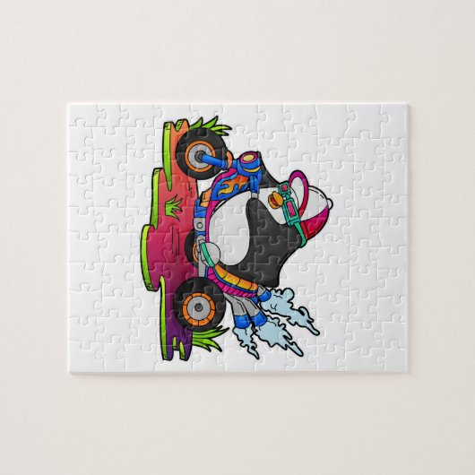 Pinguin als Biker mit Motorrad Puzzle (Horizontal)