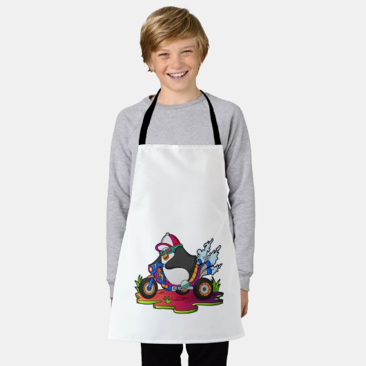 Pinguin als Biker mit Motorrad Schürze (Getragen)