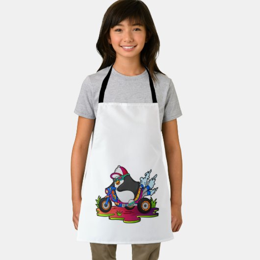 Pinguin als Biker mit Motorrad Schürze (Insitu)