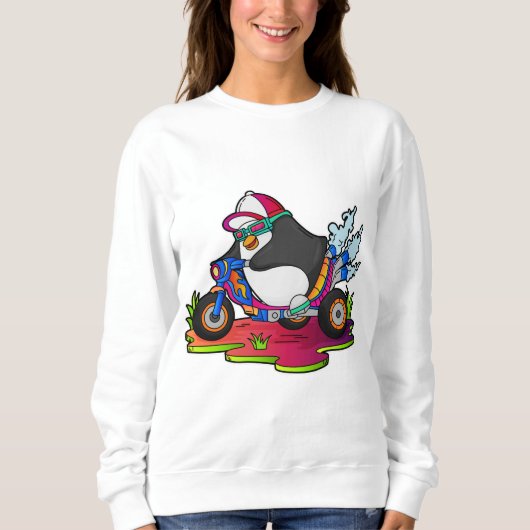 Pinguin als Biker mit Motorrad Sweatshirt (Vorderseite)
