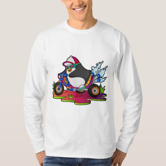 Pinguin als Biker mit Motorrad T-Shirt (Vorderseite)