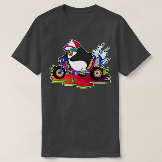 Pinguin als Biker mit Motorrad T-Shirt (Design vorne)