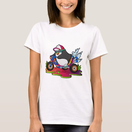 Pinguin als Biker mit Motorrad T-Shirt (Vorderseite)