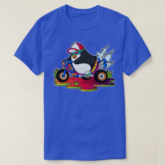 Pinguin als Biker mit Motorrad T-Shirt (Design vorne)