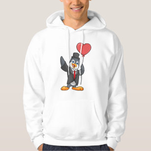 Pinguin als Bräutigam mit Herzluftballon Hoodie