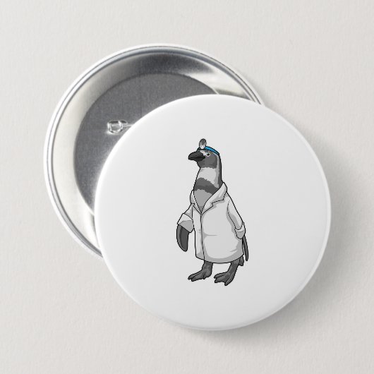 Pinguin als Doktor mit Doctor's Coat Button (Vorne & Hinten)