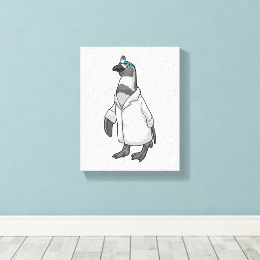 Pinguin als Doktor mit Doctor's Coat Leinwanddruck (Insitu (Holzboden))