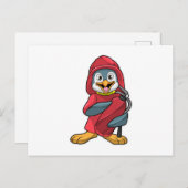 Pinguin als Feuerwehrmann mit Feuerlöscher Postkarte (Vorne/Hinten)