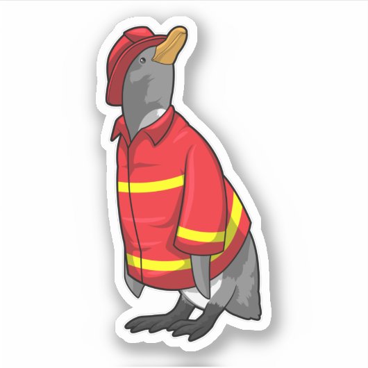 Pinguin als Feuerwehrmann mit Helmet Aufkleber (Vorderseite)