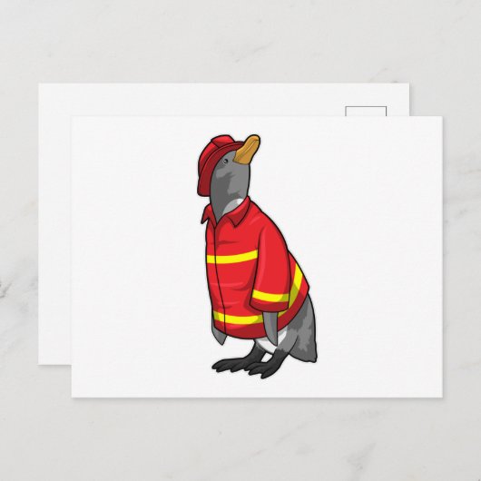 Pinguin als Feuerwehrmann mit Helmet Postkarte (Vorne/Hinten)