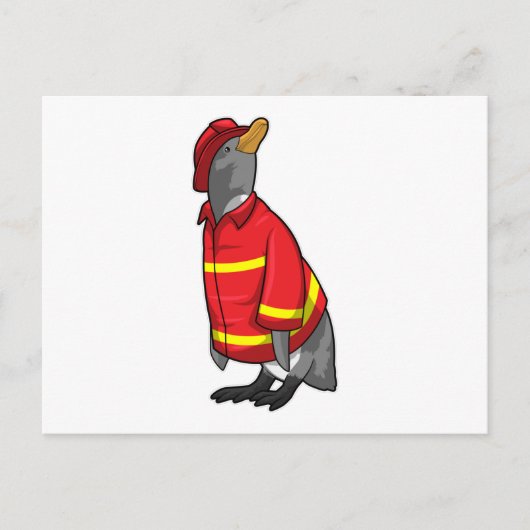 Pinguin als Feuerwehrmann mit Helmet Postkarte (Vorderseite)