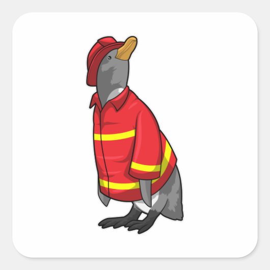 Pinguin als Feuerwehrmann mit Helmet Quadratischer Aufkleber (Vorderseite)