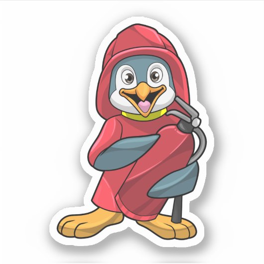 Pinguin als Feuerwehrmann mit Löschgerät Aufkleber (Vorderseite)