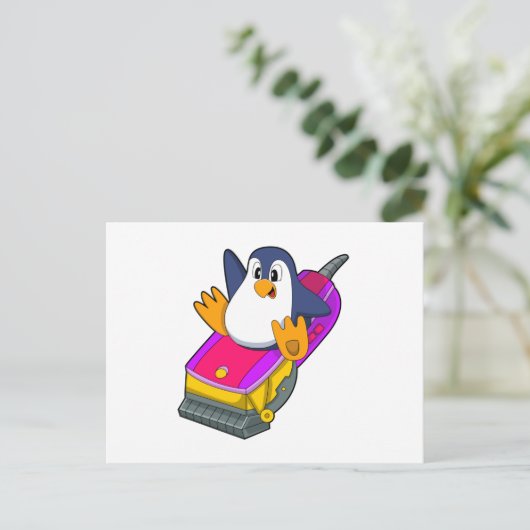 Pinguin als Friseur mit Razor Postkarte (Stehend Vorderseite)
