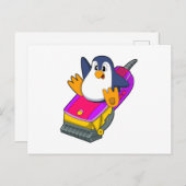 Pinguin als Friseur mit Razor Postkarte (Vorne/Hinten)