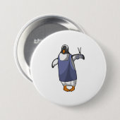 Pinguin als Friseur mit Schere Button (Vorne & Hinten)