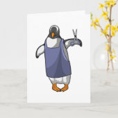 Pinguin als Friseur mit Schere Karte (Gelbe Blume)