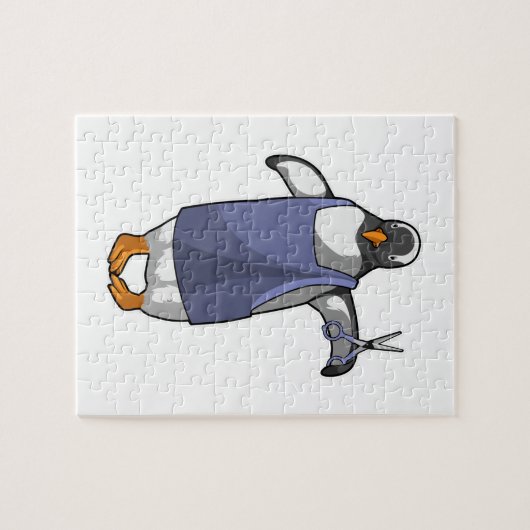 Pinguin als Friseur mit Schere Puzzle (Horizontal)