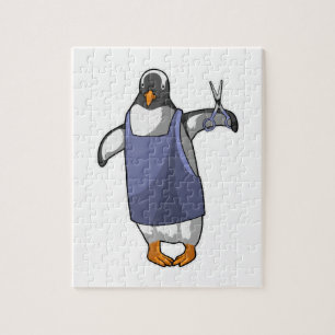 Pinguin als Friseur mit Schere Puzzle