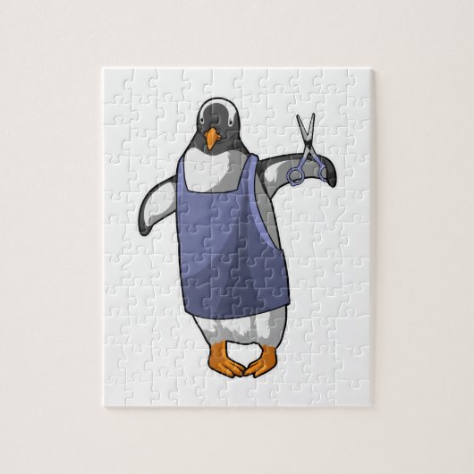 Pinguin als Friseur mit Schere Puzzle (Vertikal)