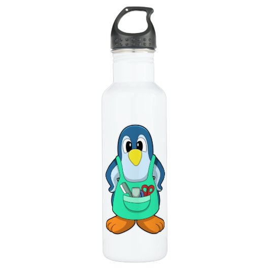 Pinguin als Friseur mit Schere & Razor Edelstahlflasche (Vorderseite)