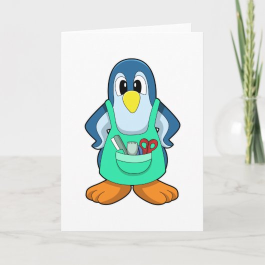 Pinguin als Friseur mit Schere & Razor Karte (Vorderseite)