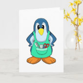 Pinguin als Friseur mit Schere & Razor Karte (Gelbe Blume)