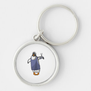 Pinguin als Friseur mit Schere Schlüsselanhänger