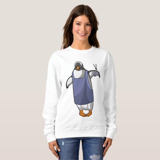 Pinguin als Friseur mit Schere Sweatshirt (Vorne ganz)