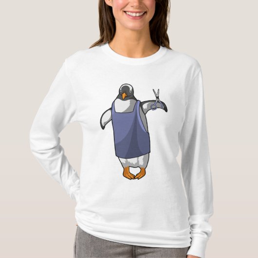 Pinguin als Friseur mit Schere T-Shirt (Vorderseite)