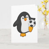 Pinguin als Fußballspieler mit Fußball Karte (Gelbe Blume)