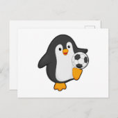 Pinguin als Fußballspieler mit Fußball Postkarte (Vorne/Hinten)