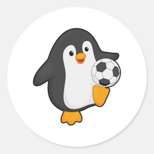 Pinguin als Fußballspieler mit Fußball Runder Aufkleber (Vorderseite)