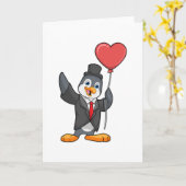 Pinguin als Groom mit Herz Ballon Karte (Gelbe Blume)