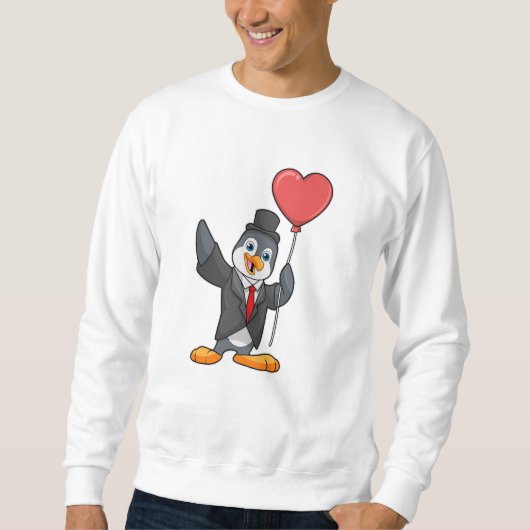 Pinguin als Groom mit Herz Ballon Sweatshirt (Vorderseite)