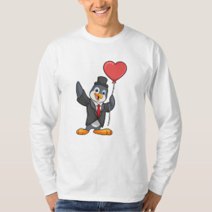 Pinguin als Groom mit Herz Ballon T-Shirt