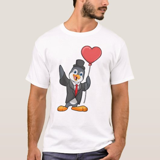 Pinguin als Groom mit Herz Ballon T-Shirt (Vorderseite)