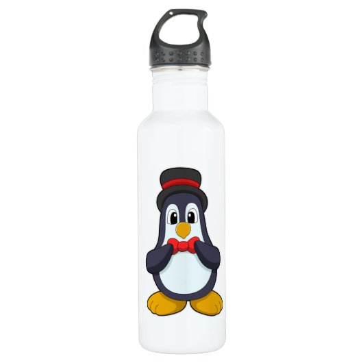 Pinguin als Groom mit Ribbon & Hut Edelstahlflasche (Vorderseite)