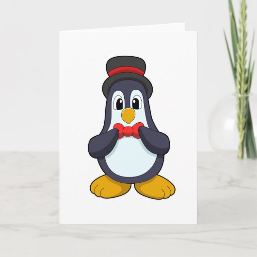 Pinguin als Groom mit Ribbon & Hut Karte (Vorderseite)