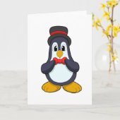 Pinguin als Groom mit Ribbon & Hut Karte (Gelbe Blume)